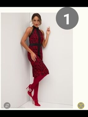 New York & Company Red and Black Halter Midi Dress